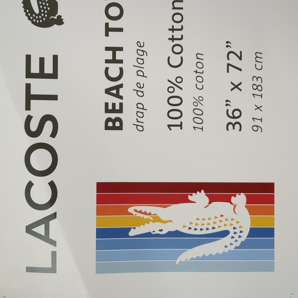 Lacoste 100% Cotton Beach Towel, 36" W x 72" L